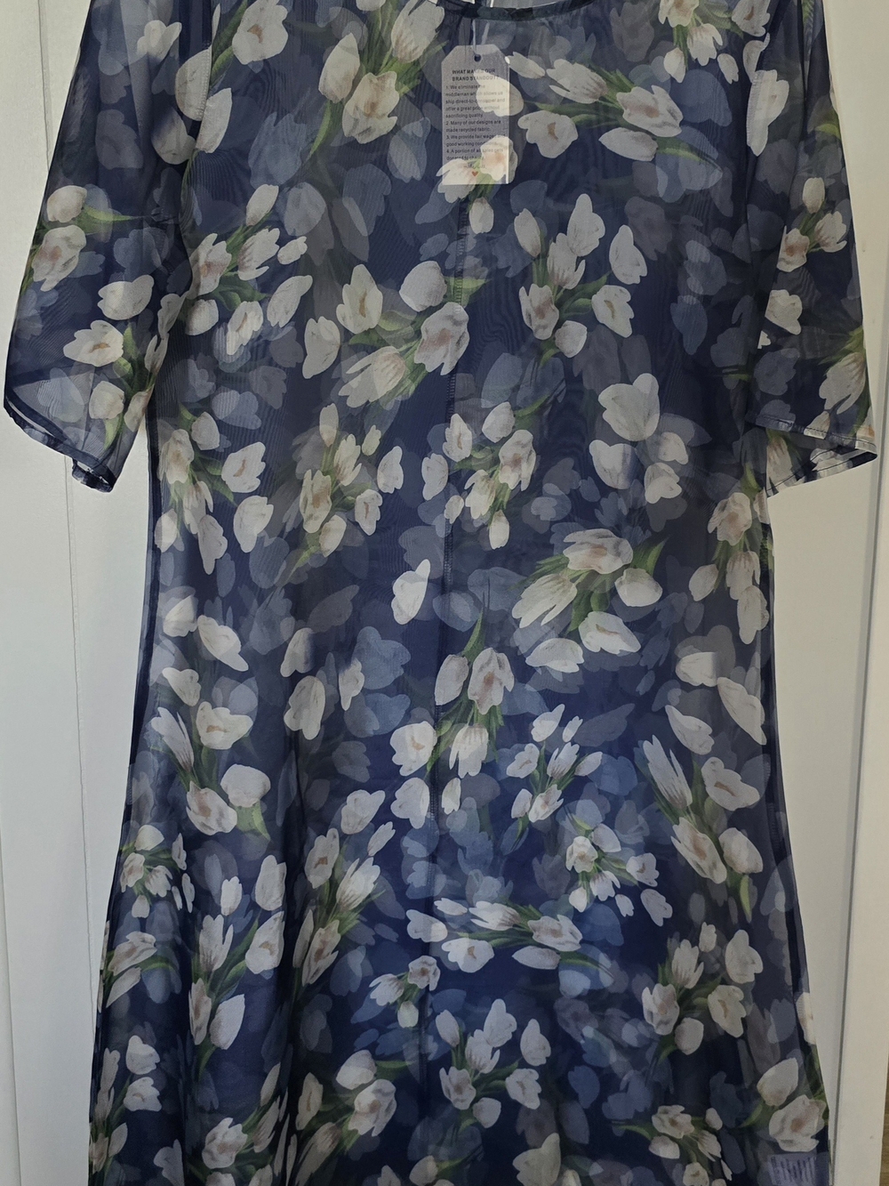 Blue Floral Short-Sleeve Women's Sheer Tunic Cover-Up